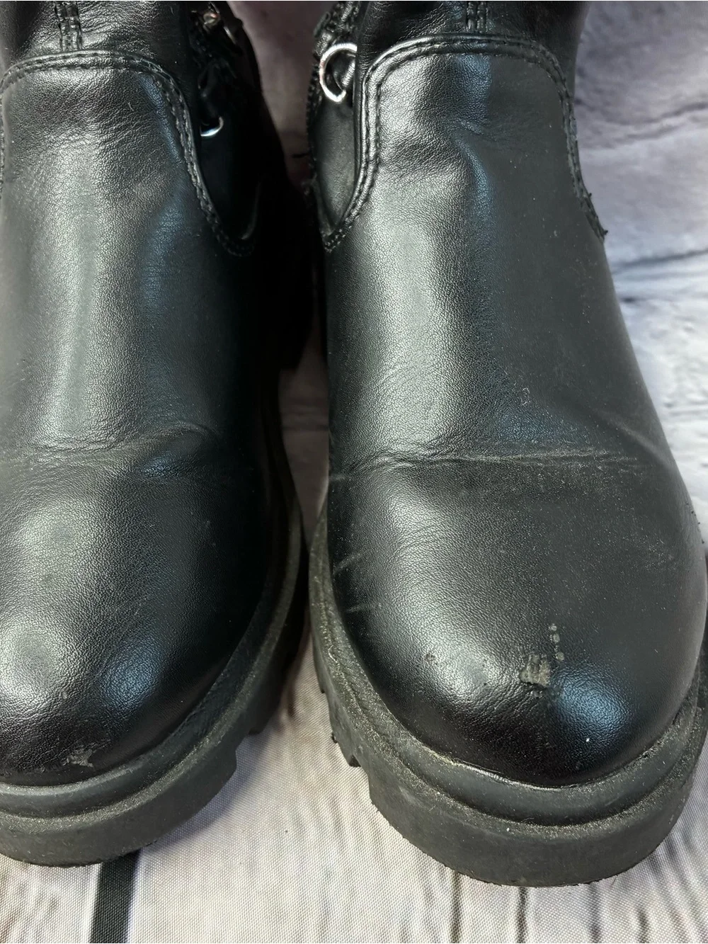 Steve Madden Girls Black Mid-Calf Zip-Up Pleather Lug Sole Boots Sz 11 AS IS GUC